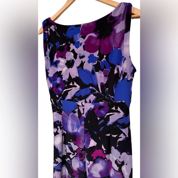 Lauren Ralph Lauren Floral Ruched Sheath Dress Purple Blue Surplice Neck Size 10 - Picture 7 of 9